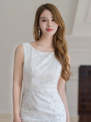 画像4: [送料無料][ERUKEI]ホワイト・シンプル・レース・ノースリーブ・マーメイド・タイト・ミディアムドレス・ワンピース[即日発送][大きいサイズあり]