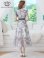 画像9: [送料無料][GINZA COUTURE]ブラック・ネイビー・トワルドジュイ・プリント・Vネック・フリルスリーブ・切替・Aライン・フレア・ミディアムドレス・ワンピース[即日発送][大きいサイズあり] (9)