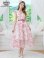 画像2: [送料無料][GINZA COUTURE]ピンク・ブラック・ネイビー・トワルドジュイ・プリント・Vネック・フリルスリーブ・切替・Aライン・フレア・ミディアムドレス・ワンピース[即日発送][大きいサイズあり] (2)