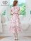 画像3: [送料無料][GINZA COUTURE]ピンク・ブラック・ネイビー・トワルドジュイ・プリント・Vネック・フリルスリーブ・切替・Aライン・フレア・ミディアムドレス・ワンピース[即日発送][大きいサイズあり] (3)