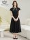 画像5: [送料無料][GINZA COUTURE]ブラック・ワンカラー・シンプル・フレンチスリーブ・スカーフ・前ボタン・リボンベルト・ポケット・Aライン・フレア・ミディアムドレス・ワンピース[即日発送][大きいサイズあり] (5)