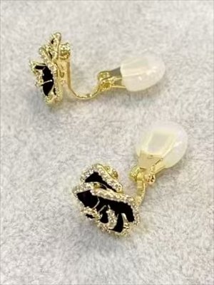 画像8: [ジュエリー][イヤリング]ゴールド×ホワイト・ゴールド×ブラック・フラワーモチーフ・ラインストーン・イヤリング[即日発送]