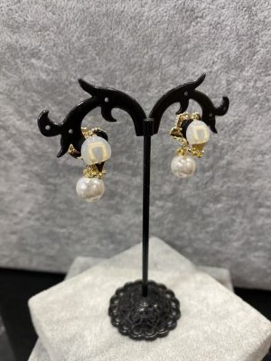 画像7: [ジュエリー][イヤリング]ゴールド×ホワイト・ゴールド×ブラック・フラワーモチーフ・ラインストーン・パール・イヤリング[即日発送]