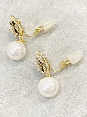 画像8: [ジュエリー][イヤリング]ゴールド×ホワイト・ゴールド×ブラック・フラワーモチーフ・ラインストーン・パール・イヤリング[即日発送]