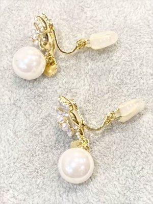 画像4: [ジュエリー][イヤリング]ゴールド×ホワイト・ゴールド×ブラック・フラワーモチーフ・ラインストーン・パール・イヤリング[即日発送]