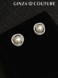 [ジュエリー][イヤリング]シルバー・パール・ストーン・シンプル・イヤリング[即日発送]