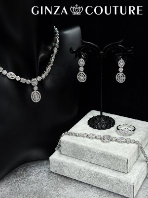 画像1: [アクセサリーセット]シルバー・ビジュー・ストーン・ネックレス・ピアス・ブレスレット・リング・アクセサリーセット[即日発送]