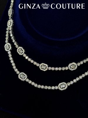 画像2: [アクセサリーセット]シルバー・ビジュー・スクエアカット・ストーン・ネックレス・ピアス・ブレスレット・リング・アクセサリーセット[即日発送]