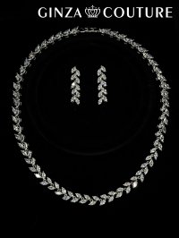 [アクセサリーセット]シルバー・ビジュー・ストーン・ネックレス・ピアス・アクセサリーセット[即日発送]