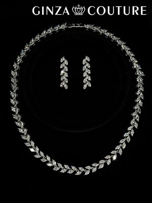 画像1: [アクセサリーセット]シルバー・ビジュー・ストーン・ネックレス・ピアス・アクセサリーセット[即日発送]