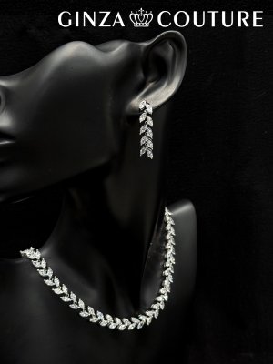 画像4: [アクセサリーセット]シルバー・ビジュー・ストーン・ネックレス・ピアス・アクセサリーセット[即日発送]