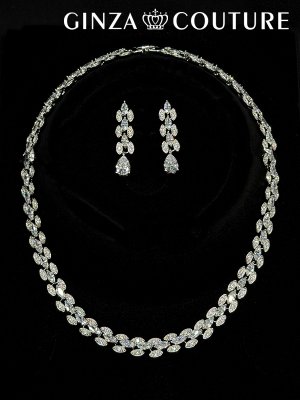 画像1: [アクセサリーセット]シルバー・ビジュー・ストーン・ネックレス・ピアス・アクセサリーセット[即日発送]