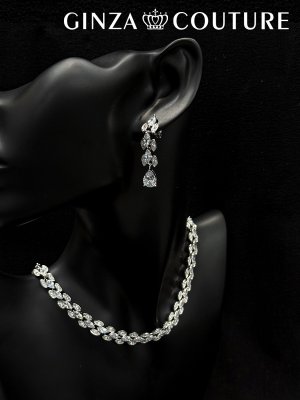 画像4: [アクセサリーセット]シルバー・ビジュー・ストーン・ネックレス・ピアス・アクセサリーセット[即日発送]