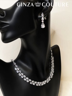 画像2: [アクセサリーセット]シルバー・ビジュー・ストーン・ネックレス・ピアス・アクセサリーセット[即日発送]