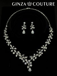 [アクセサリーセット]シルバー・ビジュー・ストーン・ネックレス・ピアス・アクセサリーセット[即日発送]
