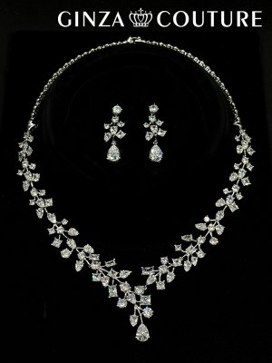 画像1: [アクセサリーセット]シルバー・ビジュー・ストーン・ネックレス・ピアス・アクセサリーセット[即日発送]