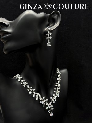 画像4: [アクセサリーセット]シルバー・ビジュー・ストーン・ネックレス・ピアス・アクセサリーセット[即日発送]