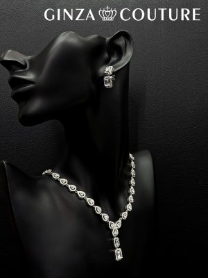 画像4: [アクセサリーセット]ゴールド・シルバー・ビジュー・スクエアカット・ストーン・ネックレス・ピアス・アクセサリーセット[即日発送]