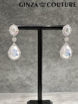 画像1: [ジュエリー][ピアス]シルバー×オーロラ・キラキラ・ドロップストーン・ゴージャス・スタッドピアス[即日発送]