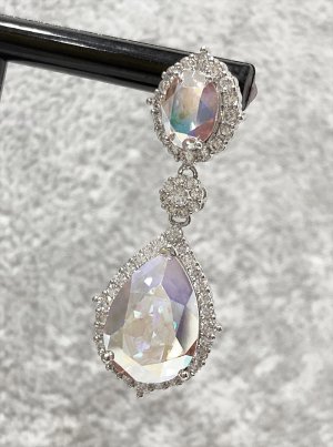 画像2: [ジュエリー][ピアス]シルバー×オーロラ・キラキラ・ドロップストーン・ゴージャス・スタッドピアス[即日発送]
