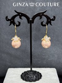[ジュエリー][ピアス]ゴールド×ピンク・ゴールド×ホワイト・パール・ストーン・フックピアス[即日発送]