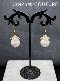 [ジュエリー][ピアス]ゴールド×ホワイト・ゴールド×ピンク・パール・ストーン・フックピアス[即日発送]