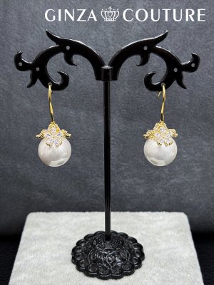 画像1: [ジュエリー][ピアス]ゴールド×ホワイト・ゴールド×ピンク・パール・ストーン・フックピアス[即日発送]