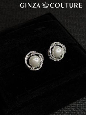 画像1: [ジュエリー][ピアス]シルバー・ストーン・パール・シンプル・スタッドピアス