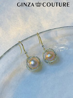 画像1: [ジュエリー][ピアス]ゴールド×ピンク・シルバー×ホワイト・ストーン・パール・フックピアス[即日発送]