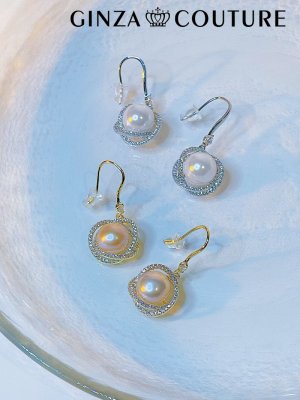 画像2: [ジュエリー][ピアス]ゴールド×ピンク・シルバー×ホワイト・ストーン・パール・フックピアス[即日発送]