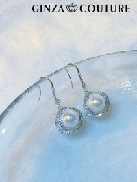 [ジュエリー][ピアス]シルバー×ホワイト・ゴールド×ピンク・ストーン・パール・フックピアス[即日発送]