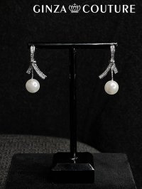 [ジュエリー][ピアス]シルバー・ストーン・リボン・パール・ハギーピアス[即日発送]