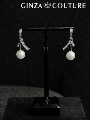 画像1: [ジュエリー][ピアス]シルバー・ストーン・リボン・パール・ハギーピアス[即日発送]