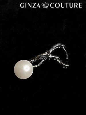 画像2: [ジュエリー][ピアス]シルバー・ストーン・リボン・パール・ハギーピアス[即日発送]
