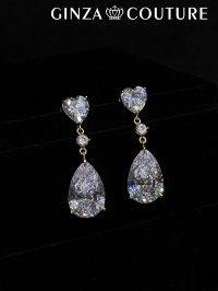 [ジュエリー][ピアス]ゴールド×クリア・ドロップストーン・ハート・スタッドピアス[即日発送]