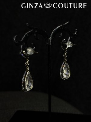 画像2: [ジュエリー][ピアス]ゴールド×クリア・ドロップストーン・ハート・スタッドピアス[即日発送]