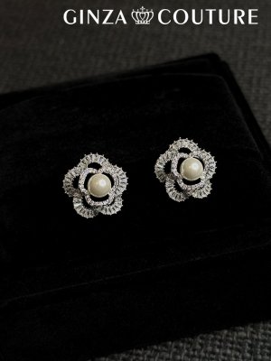 画像1: [ジュエリー][ピアス]シルバー・ストーン・パール・ゴージャス・スタッドピアス[即日発送]