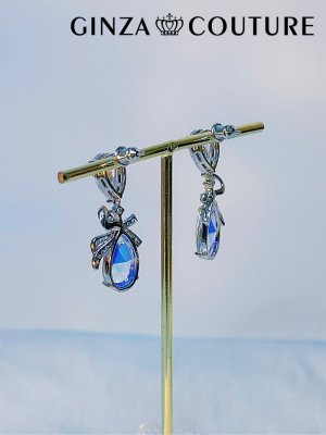 画像2: [ジュエリー][ピアス]シルバー・オーロラストーン・クリアストーン・ティアドロップ・リボン・スタッドピアス[即日発送]