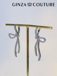 [ジュエリー][ピアス]シルバー・ストーン・リボン・・ハギーピアス[即日発送]