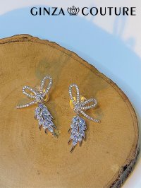 [ジュエリー][ピアス]シルバー・ストーン・リボン・スタッドピアス[即日発送]