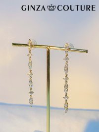 [ジュエリー][ピアス]ゴールド・シルバー・ストーン・ロング・スタッドピアス[即日発送]