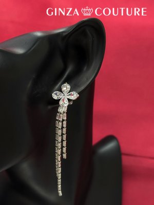 画像1: [ERUKEI]シルバー×クリア・ゴールド×クリア・揺れる・ラインストーン・キラキラ・上品・ロング・スタッドピアス[即日発送]