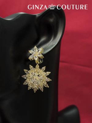 画像1: [ジュエリー][ピアス]ゴールド・シルバー・フラワーモチーフ・上品・ストーン・華やか・キラキラ・パーティー・ビジューピアス[即日発送]