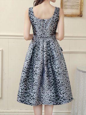 画像10: [送料無料][GINZA COUTURE]ピンク・ブラック・レッド・オレンジ・レオパード柄・ジャガード・ポケット付き・フレア・Aライン・ノースリーブ・ミディアムドレス・ワンピース[即日発送][大きいサイズあり]