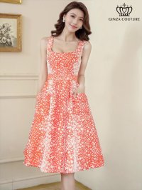 [送料無料][GINZA COUTURE]オレンジ・ピンク・ブラック・レッド・レオパード柄・ジャガード・ポケット付き・フレア・Aライン・ノースリーブ・ミディアムドレス・ワンピース[即日発送][大きいサイズあり]