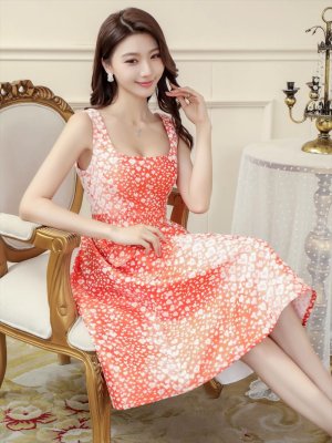 画像20: [送料無料][GINZA COUTURE]ピンク・ブラック・レッド・オレンジ・レオパード柄・ジャガード・ポケット付き・フレア・Aライン・ノースリーブ・ミディアムドレス・ワンピース[即日発送][大きいサイズあり]