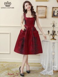 [送料無料][GINZA COUTURE]レッド・オレンジ・ピンク・ブラック・レオパード柄・ジャガード・ポケット付き・フレア・Aライン・ノースリーブ・ミディアムドレス・ワンピース[即日発送][大きいサイズあり]