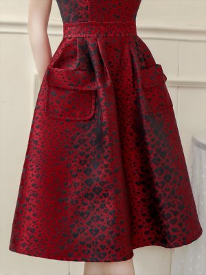 画像5: [送料無料][GINZA COUTURE]レッド・オレンジ・ピンク・ブラック・レオパード柄・ジャガード・ポケット付き・フレア・Aライン・ノースリーブ・ミディアムドレス・ワンピース[即日発送][大きいサイズあり]