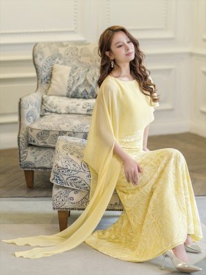 画像6: [送料無料][SETTAN]イエロー・ホワイト・ワインレッド・総レース・ケープ風・タイト・ロングドレス[即日発送][大きいサイズあり]