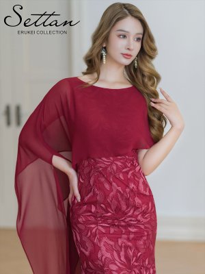 画像15: [送料無料][SETTAN]イエロー・ホワイト・ワインレッド・総レース・ケープ風・タイト・ロングドレス[即日発送][大きいサイズあり]